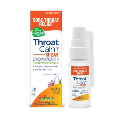 Boiron ThroatCalm Spray for Soothing Sore Throat Relief - Plant-Powered with Echinacea  Natural, Mint-Like Herbal Flavor - Non-Numbing & Benzocaine-Free - .68 Fl Oz