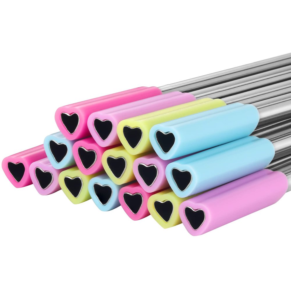 Jutom 8 Pack Valentine's Day Metal Heart Straws Reusable Heart Shaped Straw Stainless Steel with Silicone Tips Cute with 2 Cleaning Brushes for Hot Cold Drink Galentines Day Bridal Shower Wedding