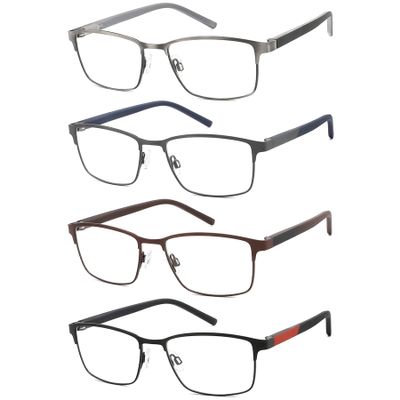 mrbobmslee 4 Pack Reading Glasses for Men, Blue Light Blocking Computer Readers, Anti UV Ray/Eye Strain/Glare, Metal Frame Eyeglasses with Pouches(375 Magnification Strength)