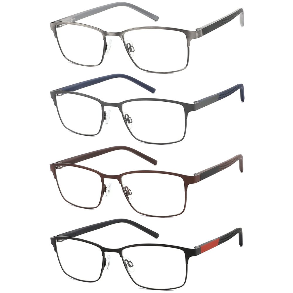 mrbobmslee 4 Pack Reading Glasses for Men, Blue Light Blocking Computer Readers, Anti UV Ray/Eye Strain/Glare, Metal Frame Eyeglasses with Pouches(375 Magnification Strength)