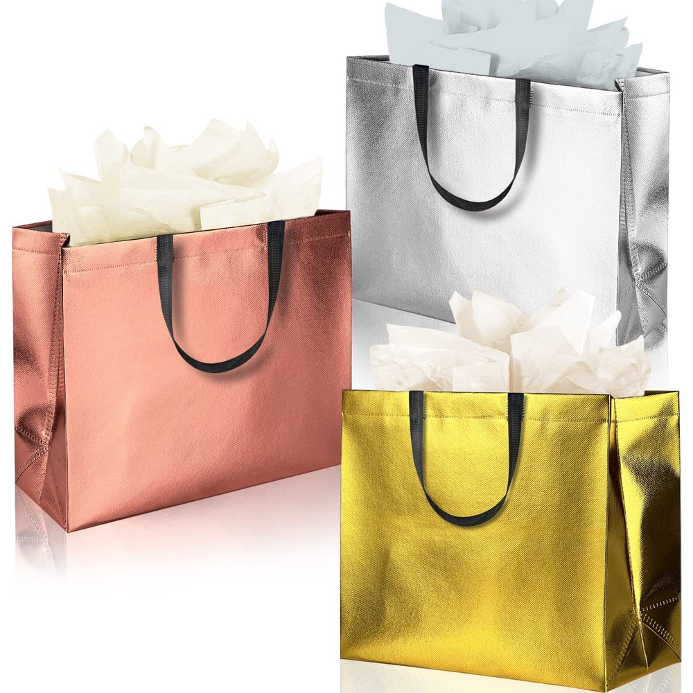 BLEWINDZ 18Pcs Present Gift Bags Large Size with Tissues, 13" Reusable Tote Bags for Goodie, Wedding, Bridesmaid, Birthday, Christmas