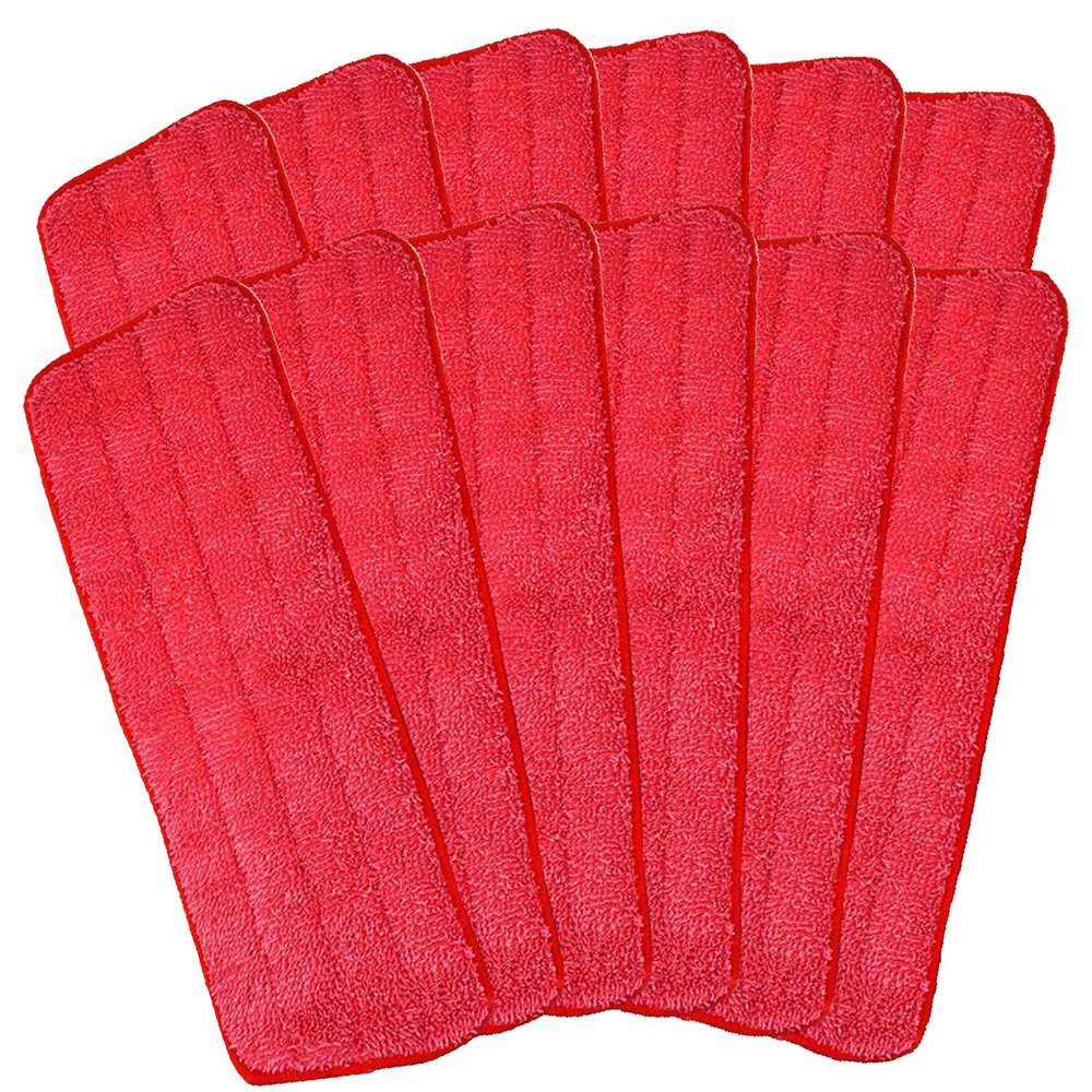 Microfiber Mop Pads, 18x 6 Inch Reusable and Washable Spray Mop Pads, Wet and Dry Household Mop Pad Replacement, Set of 12(Red)