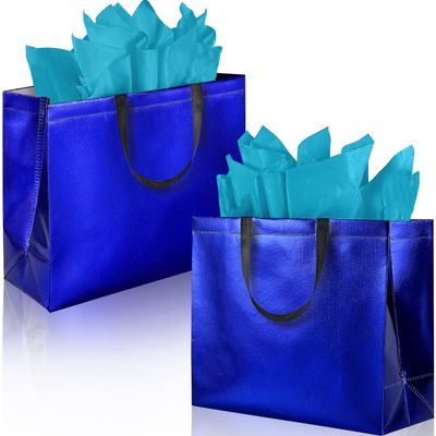BLEWINDZ 18Pcs Blue Gift Bags Large Size 13" Reusable Party Favor Bags With Tissues - Goodie Bag for Christmas, Birthday, Baby Shower, Wedding