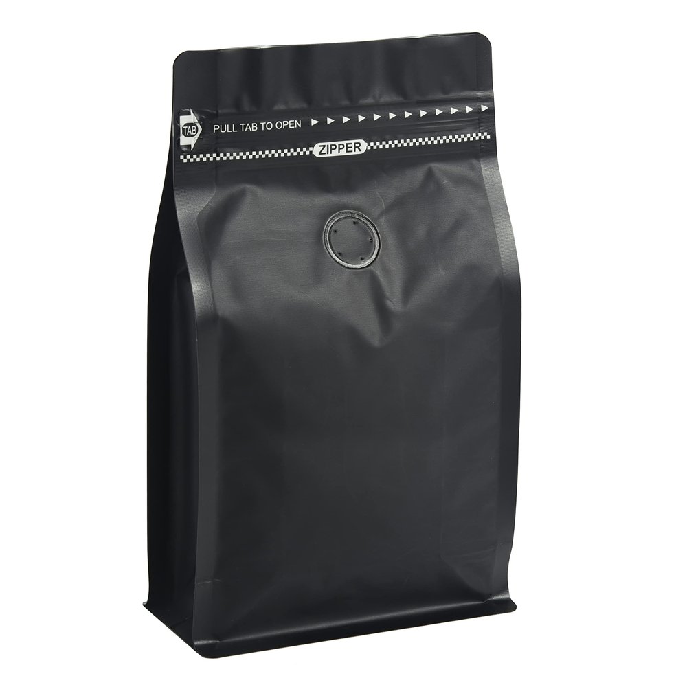 Black Coffee Bags with Valve (Pack of 100, 16oz/1 lb Size) - High Barrier Aluminum Foil - Flat Bottom Coffee Pouches with Rsealable Zipper & Easy Open Tape