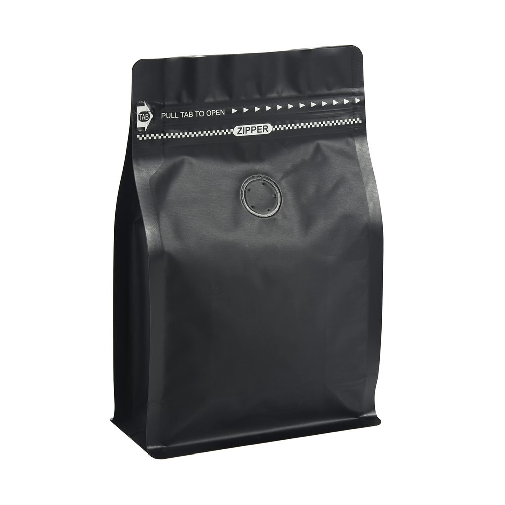 100 Count LB Black Color Foil Coffee Bags with Degassing Valve, High Barrier Aluminum Foil - Flat Bottom Coffee Pouches, Food Storage Bags with Rsealable Zipper & Easy Open Tape (Pack of 100,