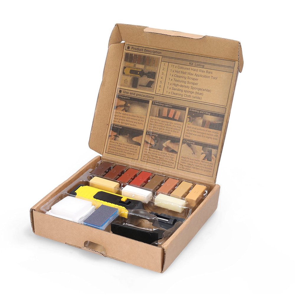 ERYUE Floor Repair Suit, Home Household Laminate Repairing Kit Floor Repairs Kit DIY Multifunctional Wood Board Repairs Tool Kit Wooden Floor Scratches Mending Utility Tool Kit with 11 Wax Blocks