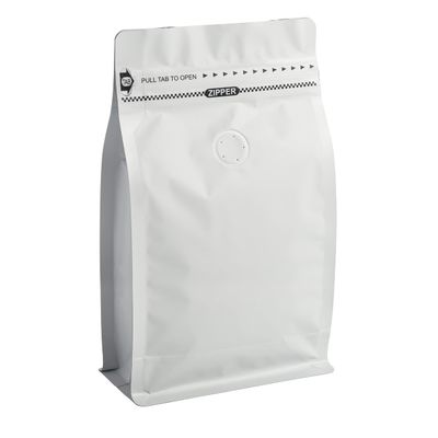 16oz 50pcs Wihite Coffee Bags with High Barrier Aluminum Foil Liner, Resealable Coffee Pouches with Degassing Valve, Ziplock Food Storage Bags with Pull Tape, 16oz/1lb/500gram