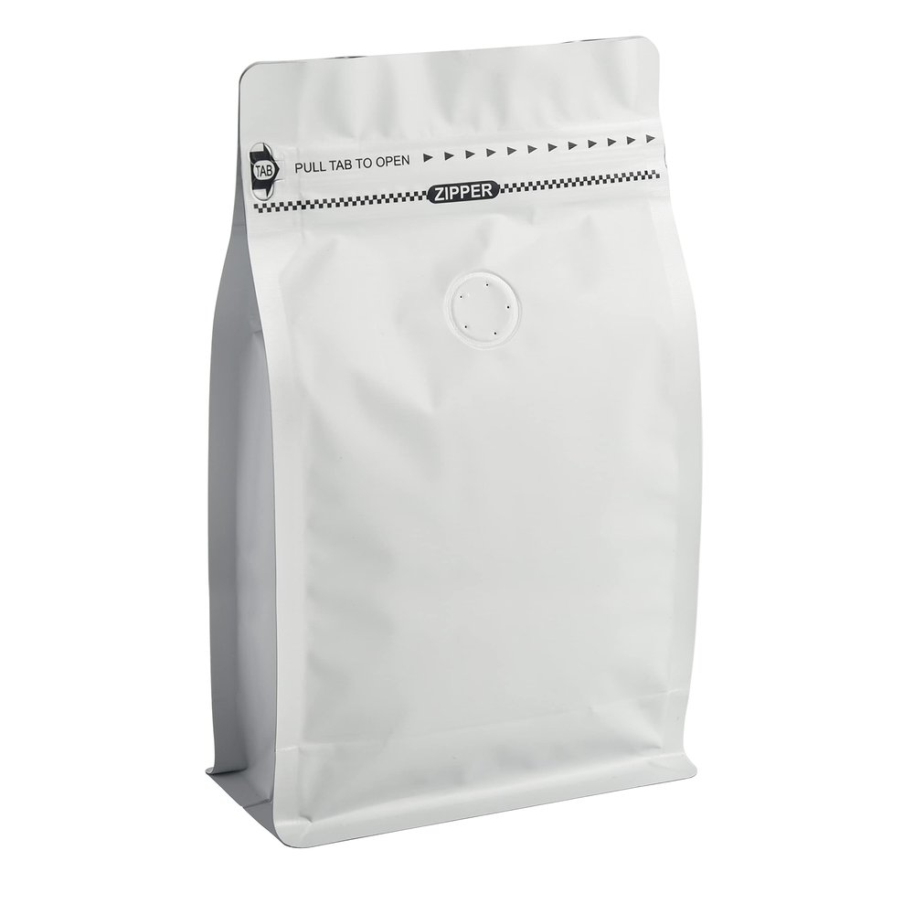 16oz 50pcs Wihite Coffee Bags with High Barrier Aluminum Foil Liner, Resealable Coffee Pouches with Degassing Valve, Ziplock Food Storage Bags with Pull Tape, 16oz/1lb/500gram