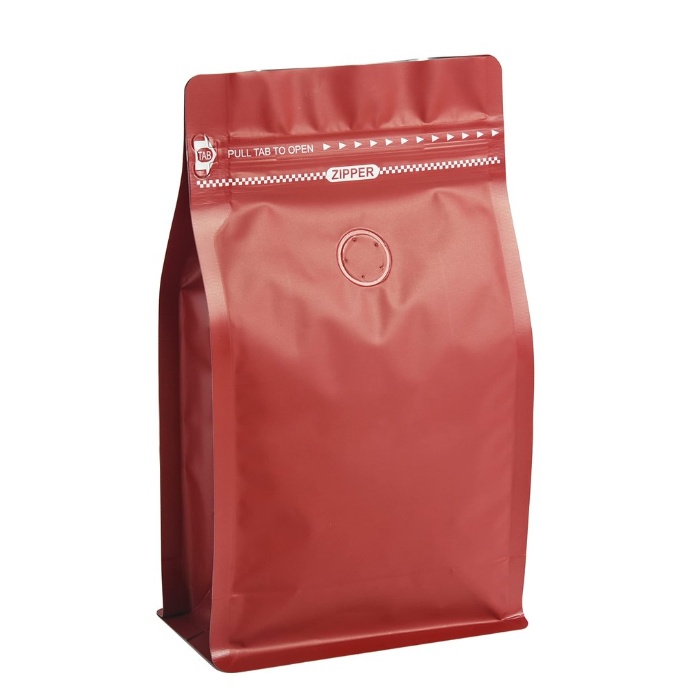 100 Count 12oz Red Coffee Bags with Aluminum Foil Liner, High Barrier Coffee Pouches with Degassing Valve, Ziplock Food Storage Bags with Pull Tape, Pack of 100, 12oz/0.75lb/340gram
