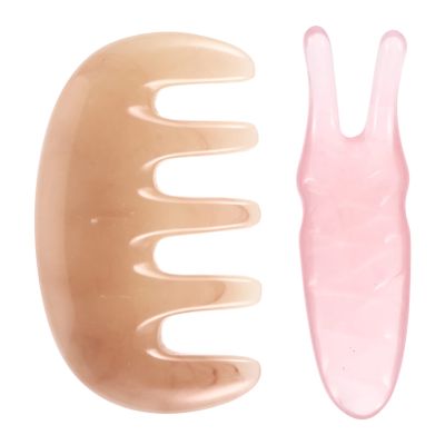 Healifty Resin Massage Comb 2Pcs - Guasha Scalp Comb, Handheld Gua Sha Scraping Massage Tool for Head Caring, Relax (Pink)