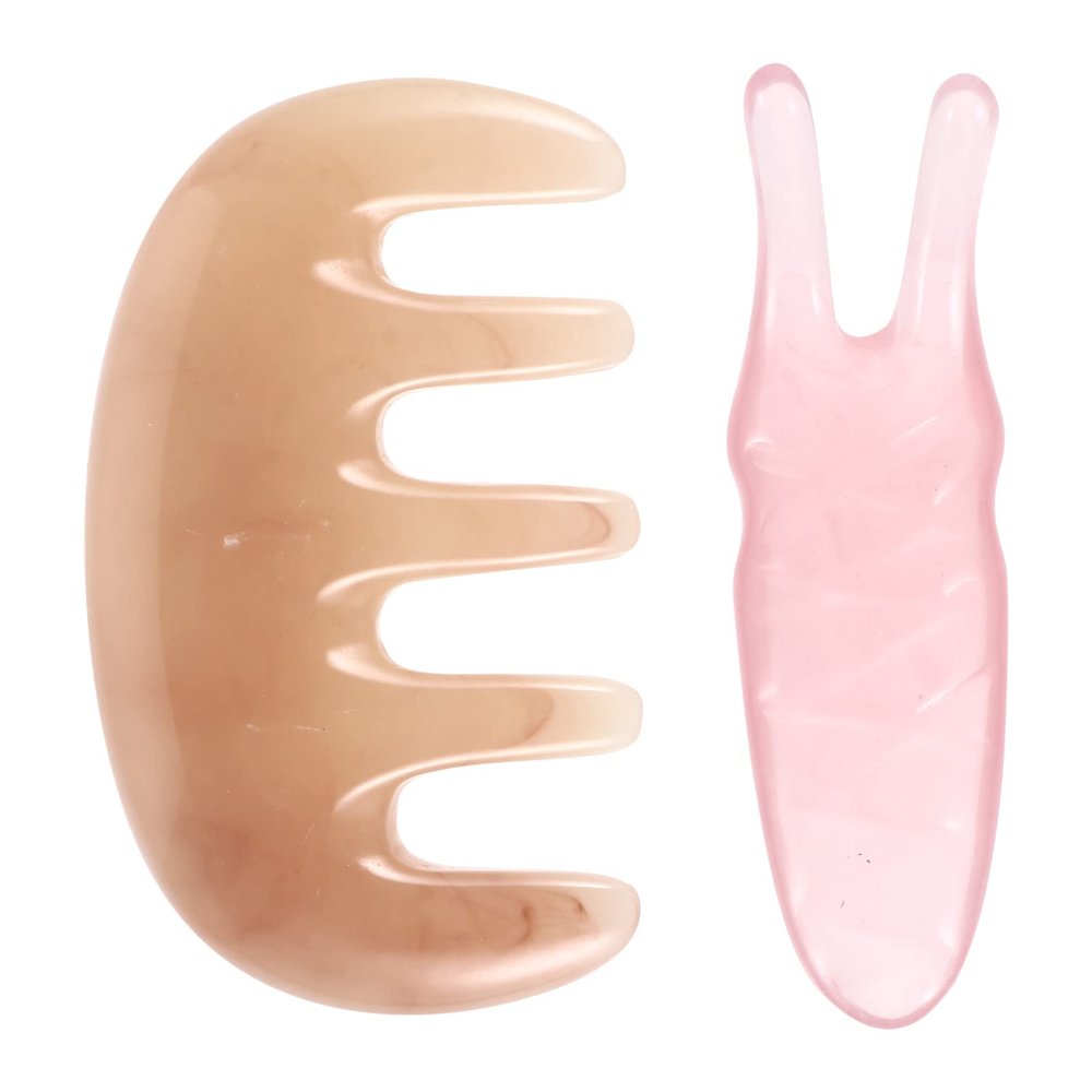 Healifty Resin Massage Comb 2Pcs - Guasha Scalp Comb, Handheld Gua Sha Scraping Massage Tool for Head Caring, Relax (Pink)