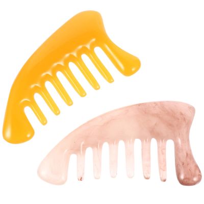 Healifty Resin Massage Comb 2Pcs - Guasha Scalp Comb, Handheld Gua Sha Scraping Massage Tool for Head Caring, Relax (Yellow + Coffee)