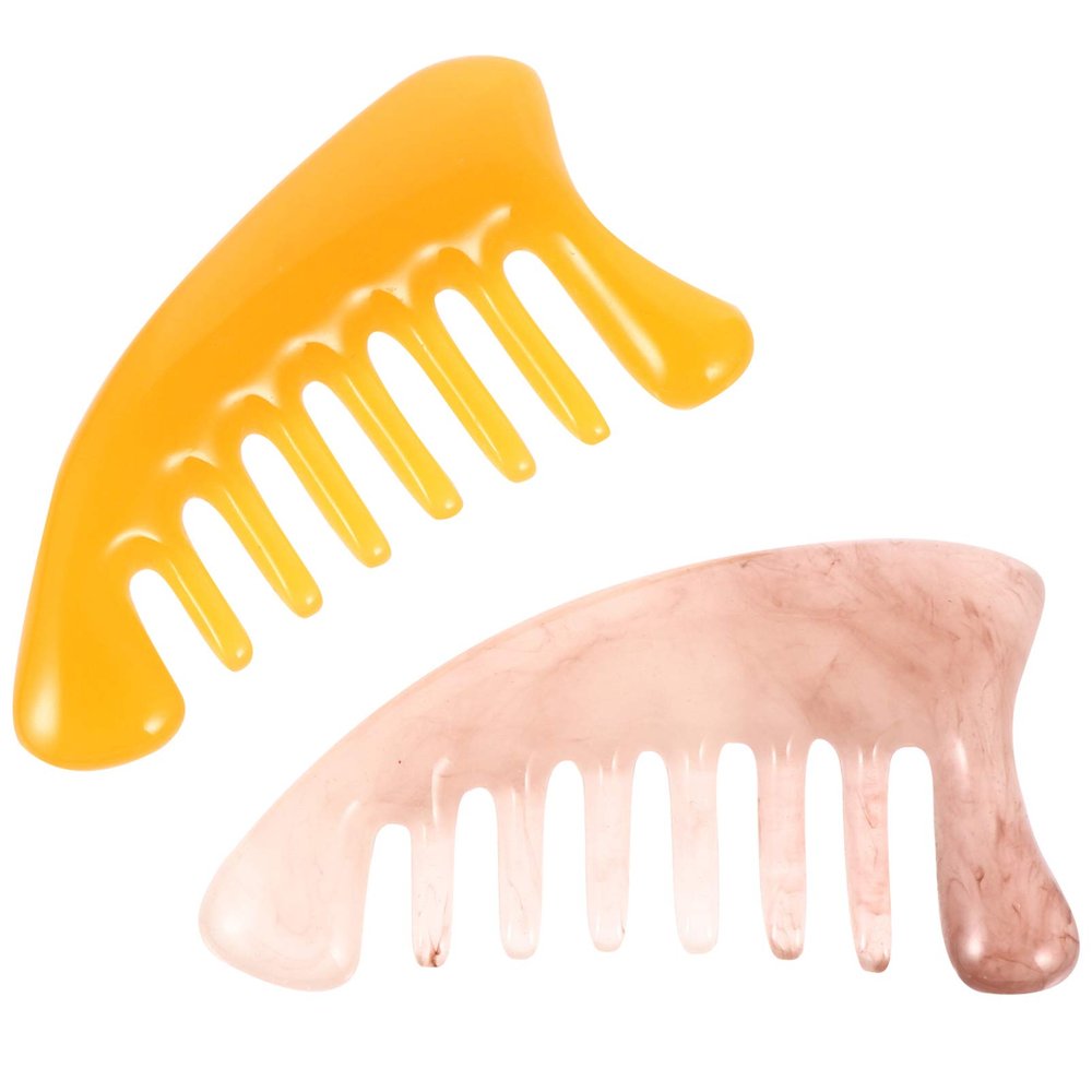 Healifty Resin Massage Comb 2Pcs - Guasha Scalp Comb, Handheld Gua Sha Scraping Massage Tool for Head Caring, Relax (Yellow + Coffee)