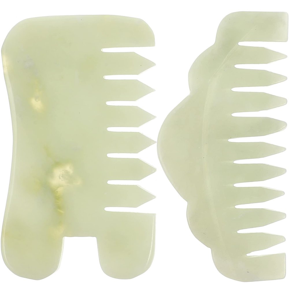 Healifty Jade Hair Comb for Scalp Massage and Gua Sha Therapy - Dual Purpose Jade Scraping Comb for Hair and Facial Beauty 3.5 Inch Wide Tooth Design