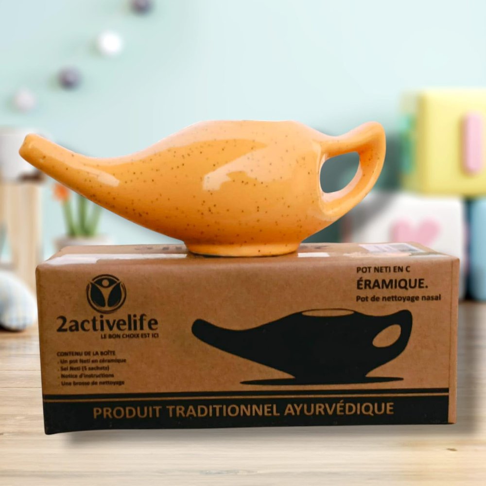 2activelife Yoga Neti Pot for Sinus & Congestion Cleaning| Microwave and Dishwasher Friendly | Leak Proof Durable Ceramic Neti Pot| Nasal Wash Handcrafted Durable Ceramic - Orange