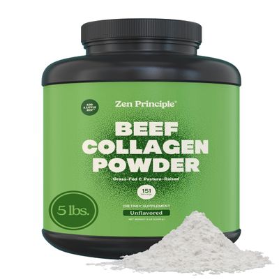 Zen Principle Grass-Fed Agglomerated Collagen Peptides 5 lb. Anti-Aging Hydrolyzed Protein Powder for Healthy Hair, Skin & Joints. Paleo and Keto Friendly, GMO and Gluten Free, Pasture-Raised Bovine.