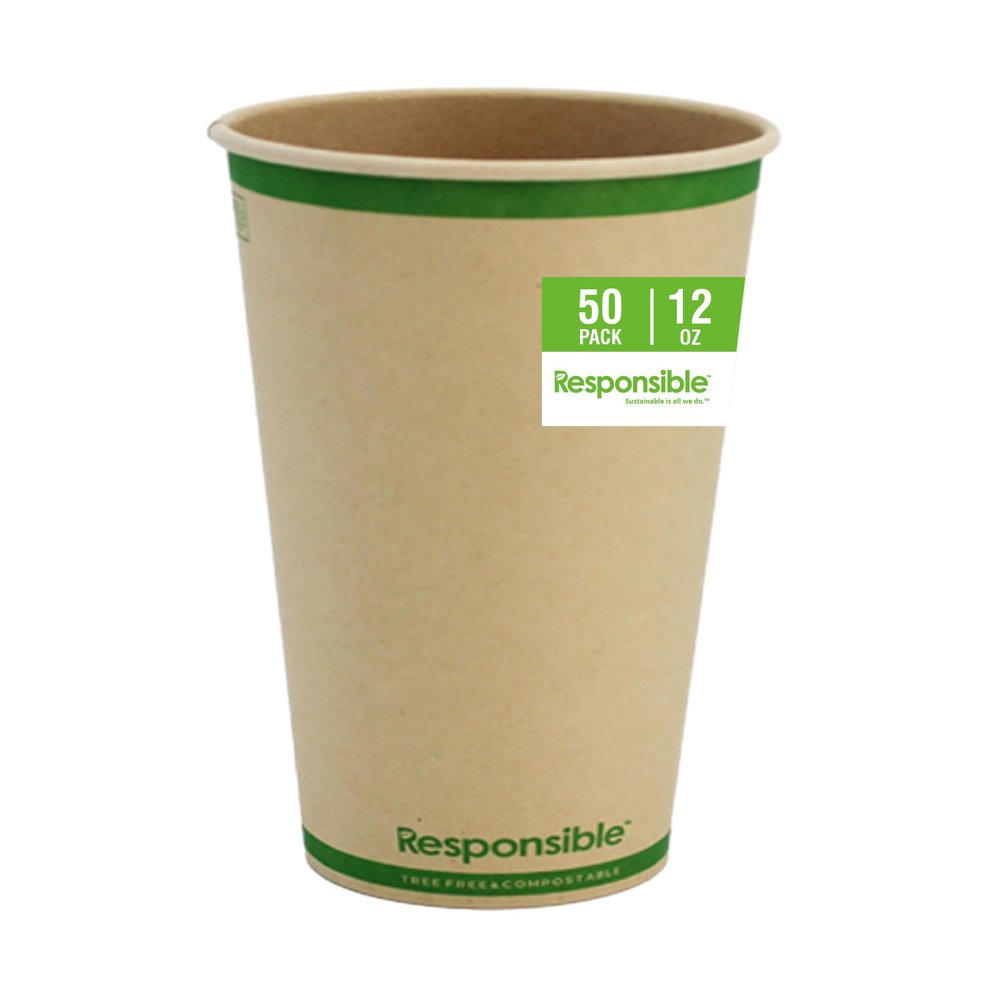 Responsible Products Certified Compostable 12 oz Paper Cups, Cold Hot Coffee Cups, Disposable Paper Cups, Extra Strength Disposable Cups, Made without PFAS (50 count)