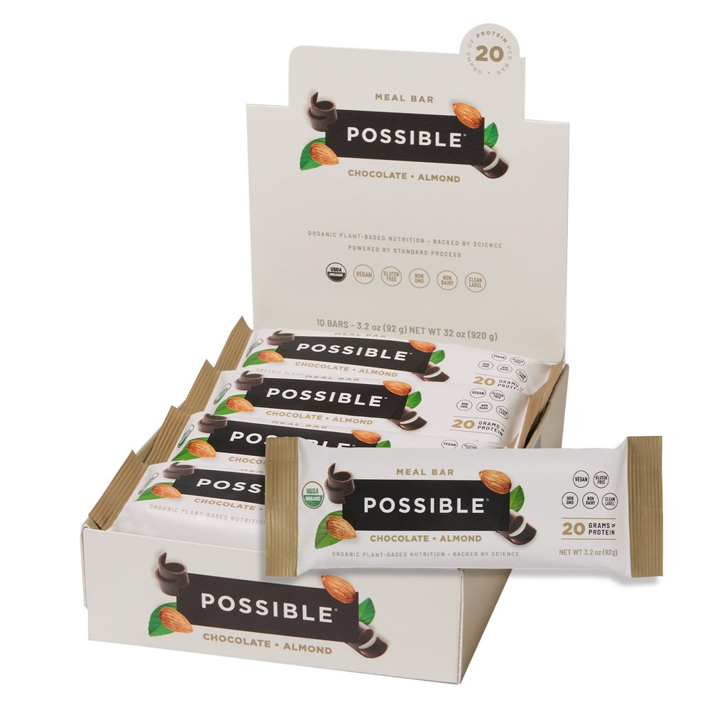 POSSIBLE Meal Bar - Whole Food Meal to Support a Healthy & Active Lifestyle - 20g of Organic Plant-Based Protein - Energy Support with Healthy Fats - Chocolate Almond, 10 Count (Pack of 1)