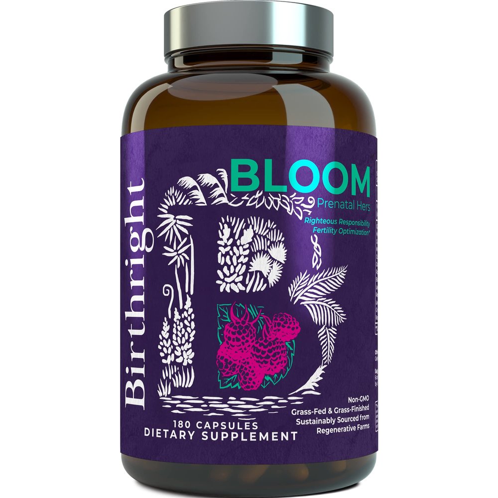 Birthright Bloom Prenatal Supplement Animal Based Whole Food Prenatal with Grass Fed Liver, Fish Roe, Bone Marrow, Colostrum, Magnesium & Traditional Herbs