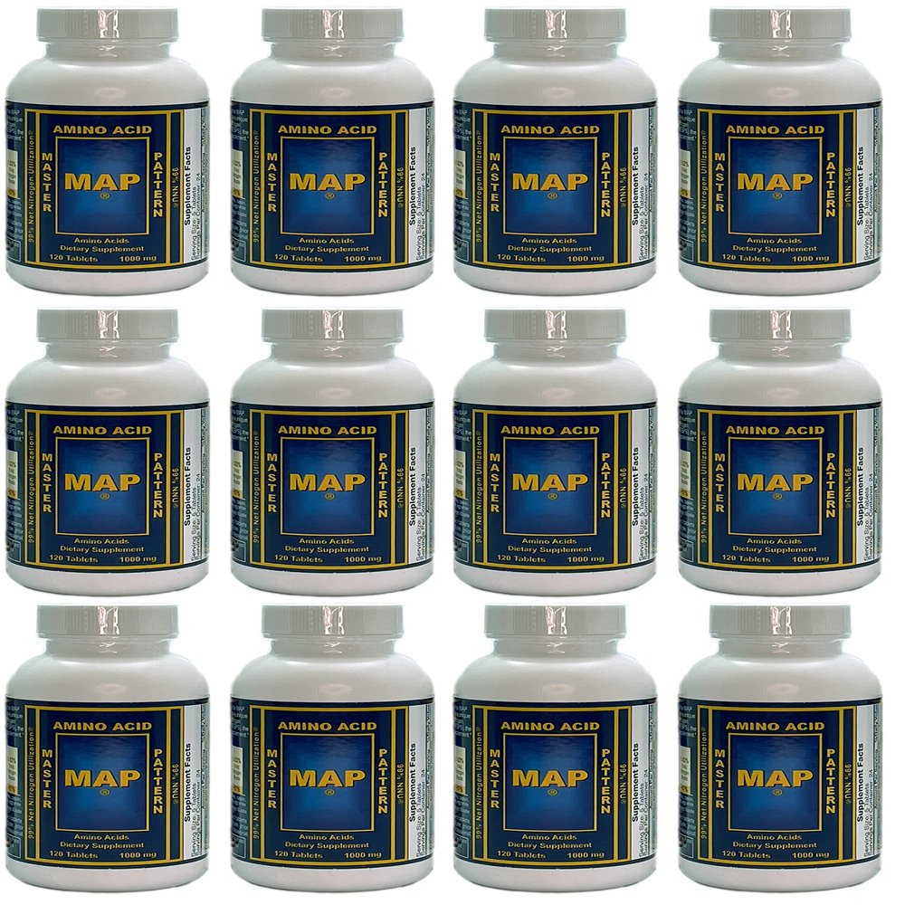 Pack of 12 Bottles of MAP Master Amino Acid Pattern (120 Tablets/Bottle) 99% Net Nitrogen Utilization (NNU) - Original Formula by Dr. Luca Moretti