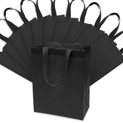 ZENPAC Reusable Tote Bags, Black Fabric Bags Medium for Small Business, Retail, Gift Canvas, Holidays, Christmas, Party Favors, Bulk, 10x5x13, 12 Pack
