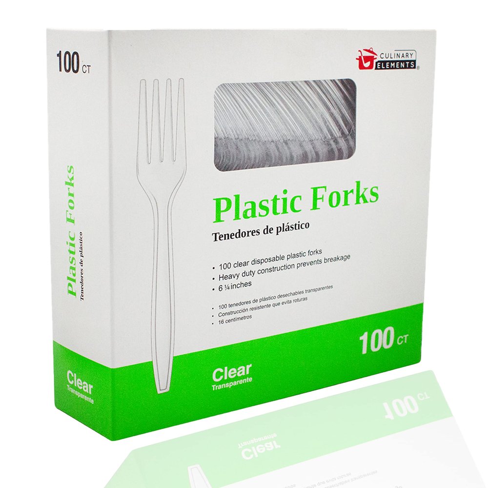 Disposable Clear Plastic Forks, Plastic Cutlery: Utensils for Parties, Picnics, Office Home & School - 100 Count