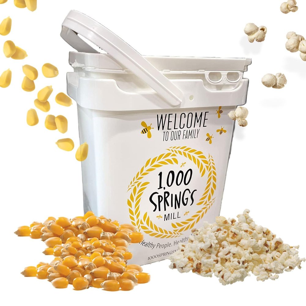 1000 Springs Mill Organic Dry Popcorn Kernels - Non-GMO, Healthy Snack for Microwave or Stovetop - Bulk Organic Popcorn Kernels with Bucket - Enjoy Fresh, Crisp & Delicious Popcorn - 25lb (Pack of 1)