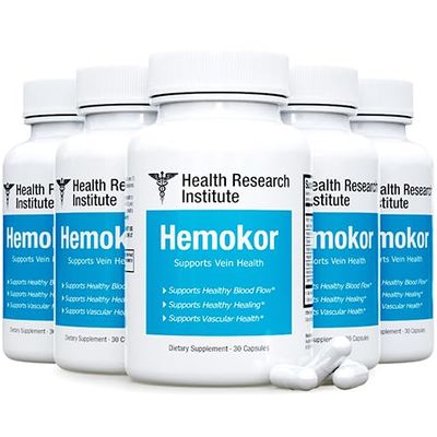 Hemokor - Strike The Hemorrhoid at Its Source-5 bottles-150 Capsules-Improved Formula-Official Hemokor