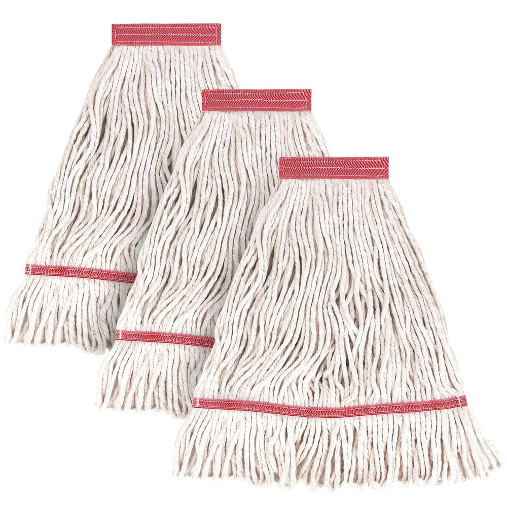 MATTHEW CLEANING Heavy Duty Mop Head Commercial Replacement for General and Floor Cleaning, Wet Industrial Blue Cotton Looped End String Head Refill (Pack of 3) White
