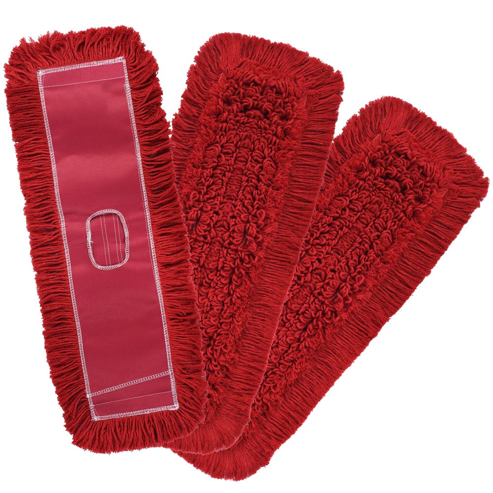 Matthew Cleaning 24'' Industrial Strength Cotton Dust Mop Refill Washable Replacement Heads for Residential & Commercial Use Fit Standard Dust Mop Frames, Hardwood,Concrete Floors Red 3 Pack