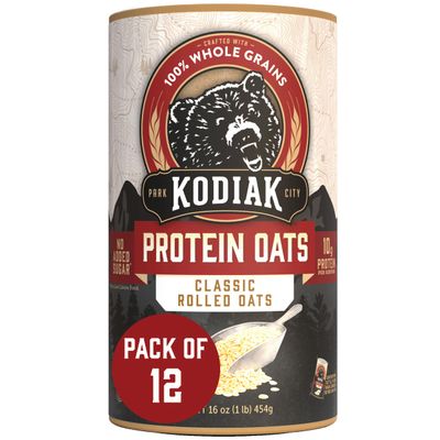 Kodiak Cakes Oatmeal Canister, Rolled Oats, High Protein, 100% Whole Grains (12 canisters)