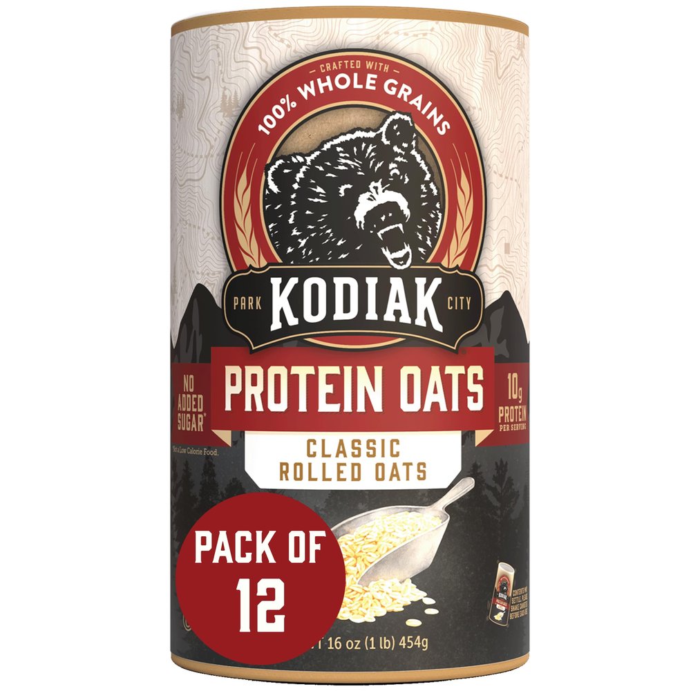 Kodiak Cakes Oatmeal Canister, Rolled Oats, High Protein, 100% Whole Grains (12 canisters)