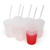 Rolling Sands 16 Oz. Reusable Plastic Stadium Cups with Lids, 6 Pack, USA Made Color Changing Tumblers, Includes 6 Reusable Straws, Dishwasher Safe, Frost to Red Pink view 1