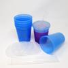 Rolling Sands 16 Oz. Reusable Plastic Stadium Cups with Lids, 6 Pack, USA Made Color Changing Tumblers, Includes 6 Reusable Straws, Dishwasher Safe, Blue to Purple view 3
