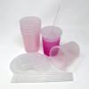 Rolling Sands 16 Oz. Reusable Plastic Stadium Cups with Lids, 6 Pack, USA Made Color Changing Tumblers, Includes 6 Reusable Straws, Dishwasher Safe, Frost to Magenta view 3