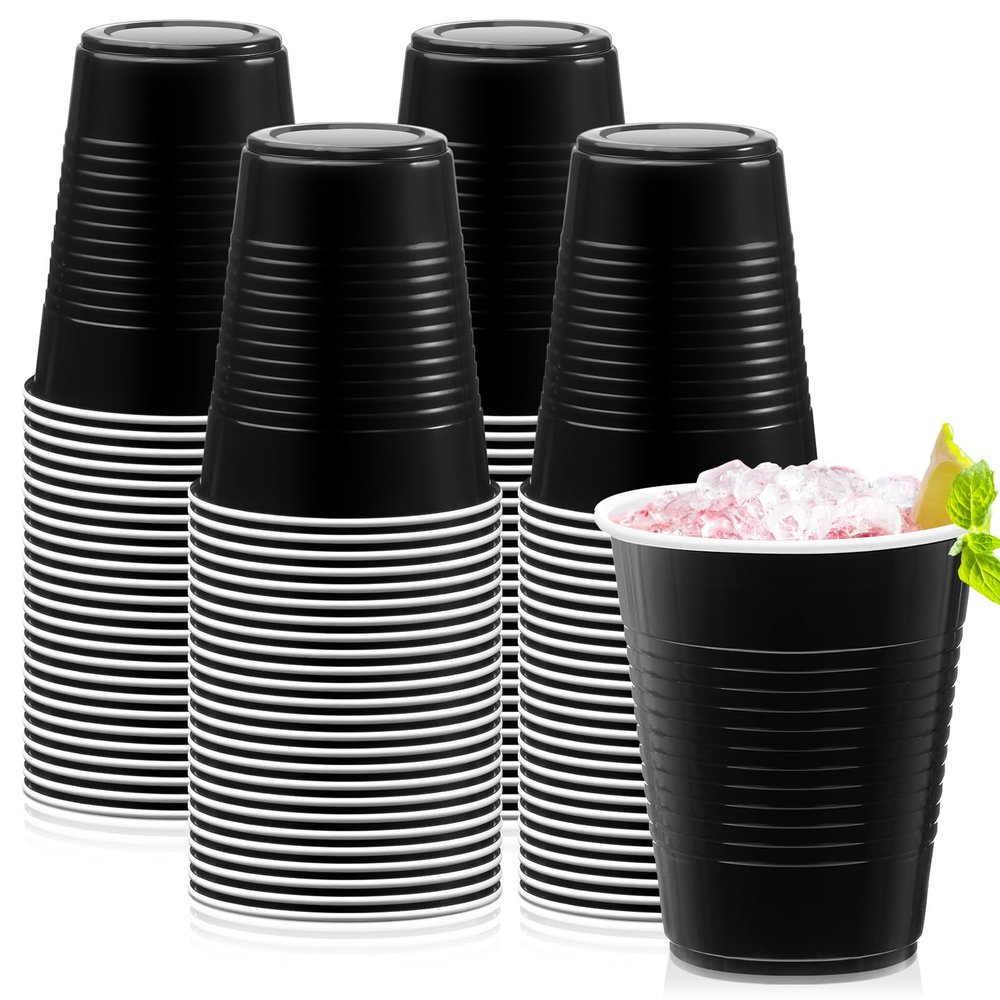 Zubebe 100 Pack 18oz Black Cups, Disposable Plastic Cups Large Drinking for Wedding, Graduation Party, Beer Taste Serving, Snacks Samples and Tastings