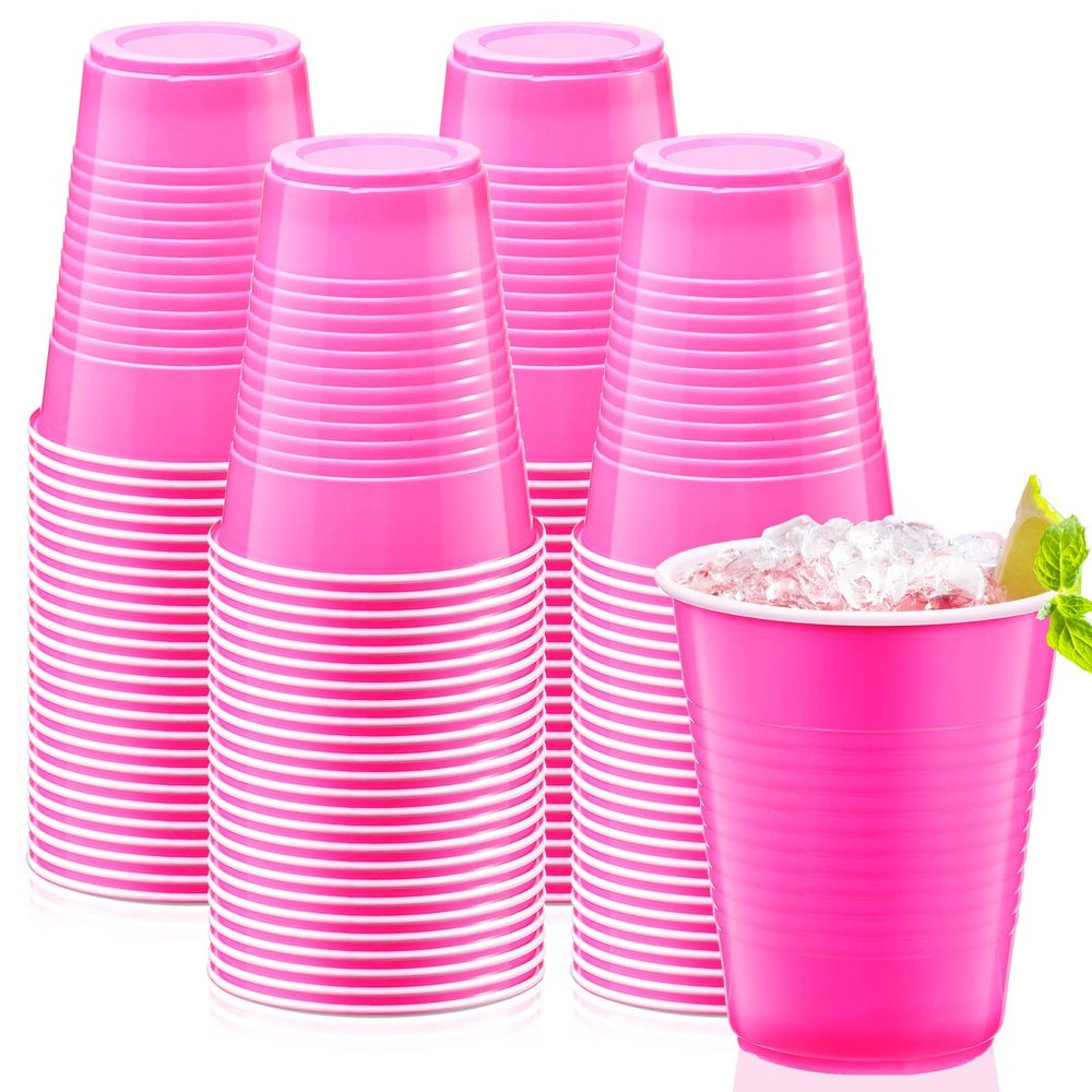 Zubebe 100 Pack 18oz Pink Cups, Disposable Plastic Cups Large Drinking for Wedding, Graduation Party, Beer Taste Serving, Snacks Samples and Tastings