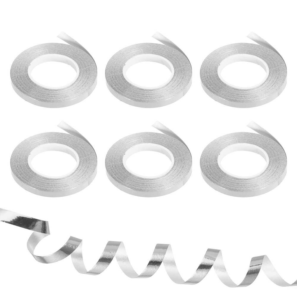 PATIKIL 6pcs Curling Ribbon Crimped Balloon String Shiny Metallic 3/16 inch 11 Yards Iridescent for Party Decoration Gift Wrapping Crafts Silver