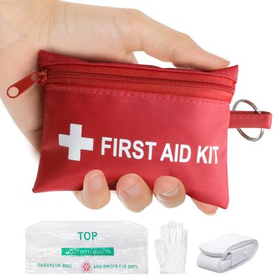 Yzpacc Mini First Aid Kit - Pocket Keychain & Elastic Belt & One Pair of Disposable Gloves for Travel Home Camping - Emergency Supplies (1 Set)