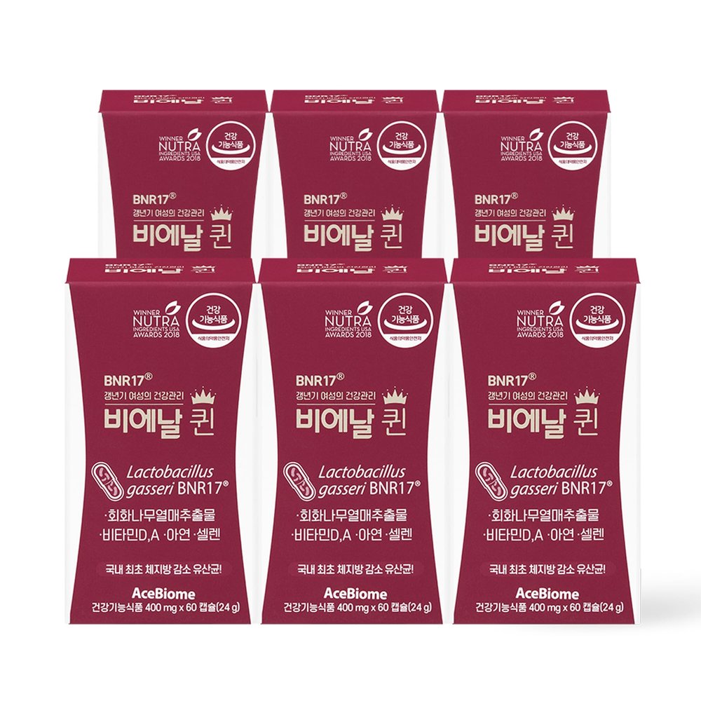 Bnr Queen, Menopausal Support Probiotic for Women, 10 Billion CFU Guaranteed, Lactobacillus gasseri BNR17, 60Capsules x 6Packs