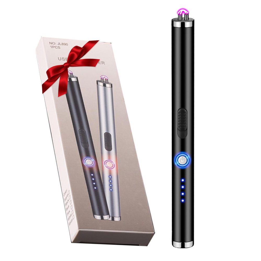 COMANYI Candle Lighter Rechargeable Plasma Flameless USB Lighter with Safety Lock Dual Arc LED Display for BBQs Grill Kitchen Camping (Black)