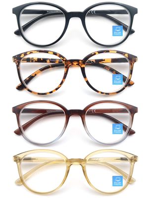 MODFANS Women Reading Glasses Blue Light Blocking 0.5 Men Readers Spring Hinges,Anti Glare UV Eyestrain,Large Round Frame Computer Eyeglasses Women