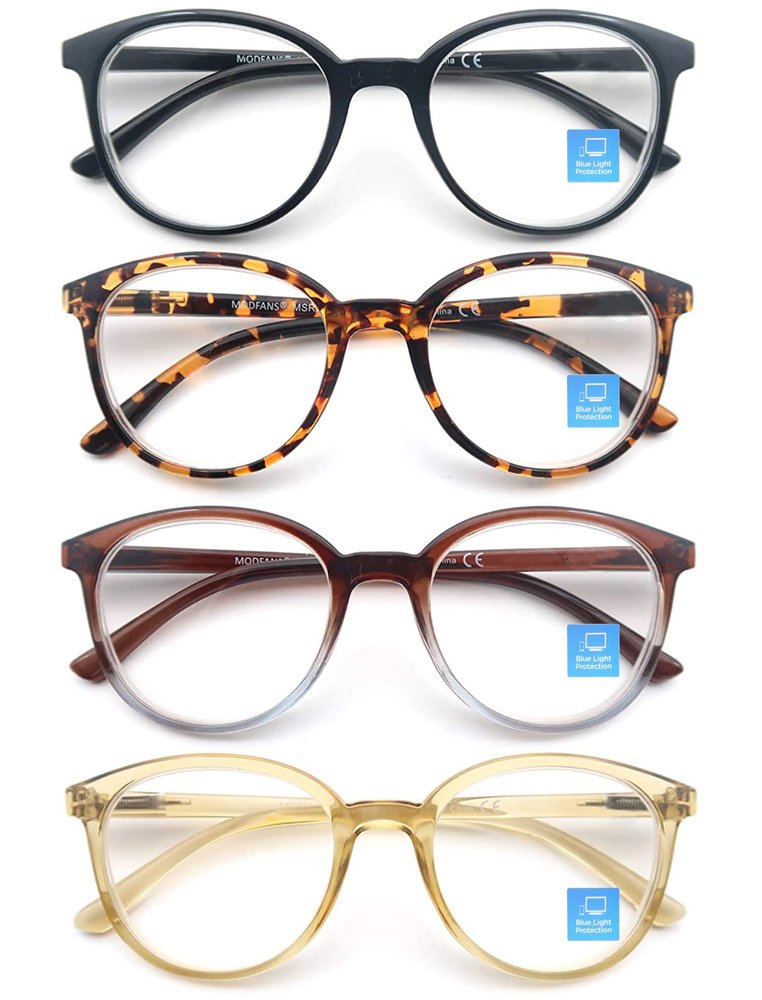 MODFANS Women Reading Glasses Blue Light Blocking 0.5 Men Readers Spring Hinges,Anti Glare UV Eyestrain,Large Round Frame Computer Eyeglasses Women