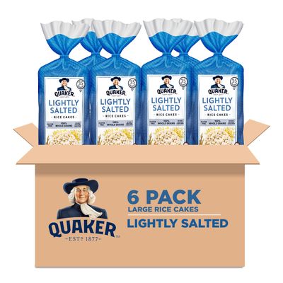 Quaker Large Rice Cakes, Lightly Salted, Gluten Free, 100% Whole Grains, 4.47 Oz, Pack of 6