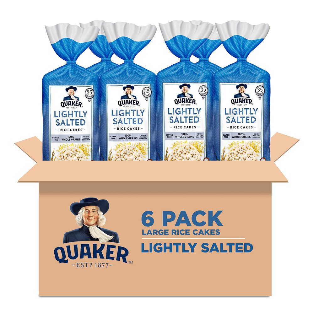 Quaker Large Rice Cakes, Lightly Salted, Gluten Free, 100% Whole Grains, 4.47 Oz, Pack of 6