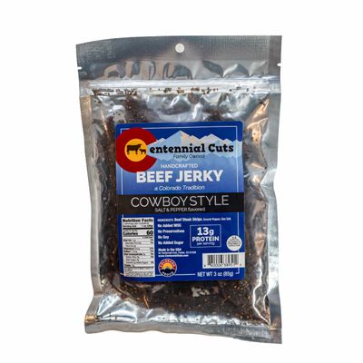 Centennial Cuts Beef Jerky Cowboy Style - High Protein, Zero Sugar & Zero Carbs, Made from 3 Simple Ingredients 3 oz Snack