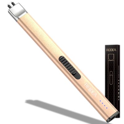 REIDEA Electric Lighter Gifts for Candle Lovers [Stocking Stuffers for Women & Men], Retractable Top Windproof Flameless USB Rechargeable Arc Safe for Adults, R1 Flat, Champagne Gold
