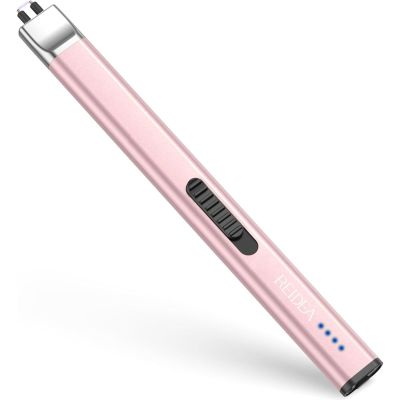 REIDEA Electric Lighter R1 Flat Candle Lighter, Windproof Flameless USB Rechargeable Arc with Safe Button and Power Indicator for Candle, BBQ and Fireworks, Rose Gold