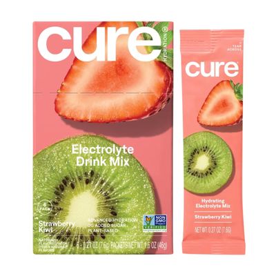 Cure Hydration Plant-Based Electrolyte Drink Mix | No Added Sugar | Dehydration Relief | Coconut Water Powder | FSA-HSA Eligible | Non-GMO, Vegan | 8 Packets  Strawberry Kiwi