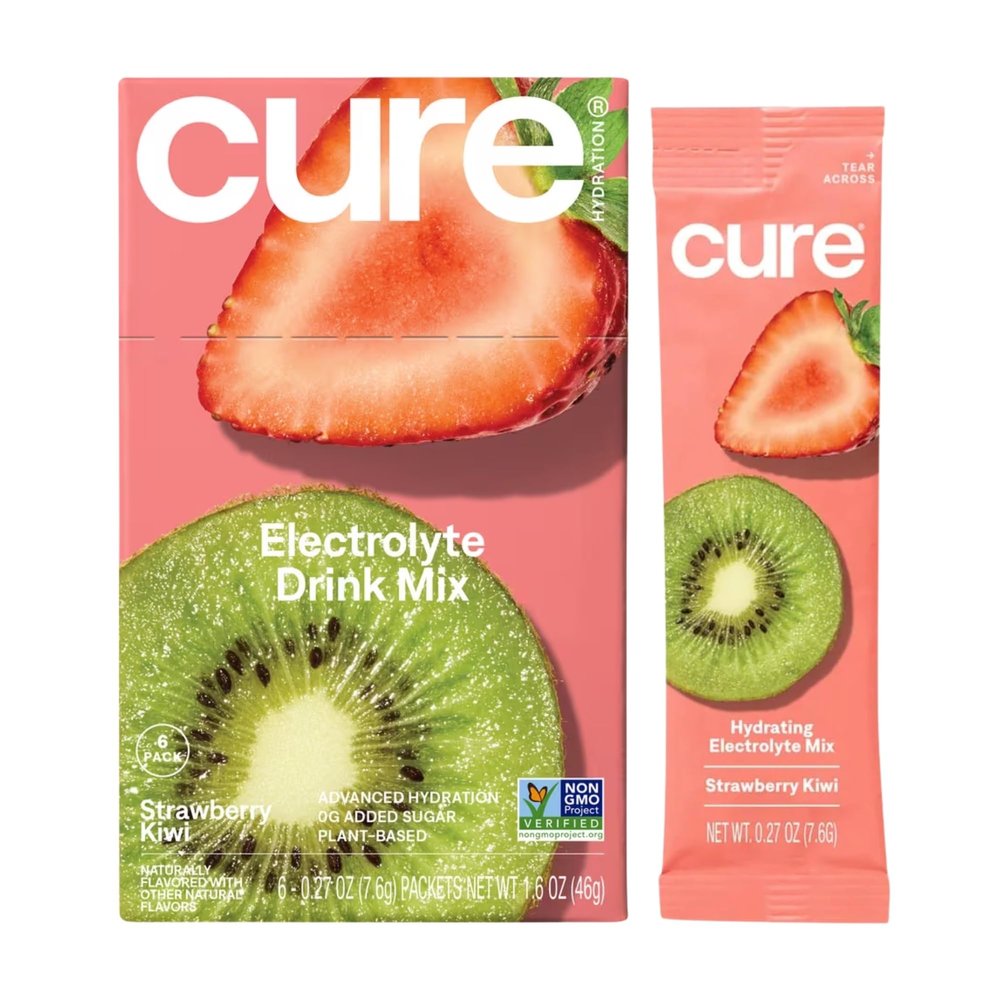 Cure Hydration Plant-Based Electrolyte Drink Mix | No Added Sugar | Dehydration Relief | Coconut Water Powder | FSA-HSA Eligible | Non-GMO, Vegan | 8 Packets  Strawberry Kiwi